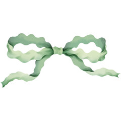 Hand-drawn watercolor illustration of a green bow.