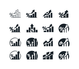 Obraz premium Interest Rates Icons. Interest rates and bonds. Icon set. Set Logo of Interest rates and bonds: investment growth bar icon. harmonious logo variations of the