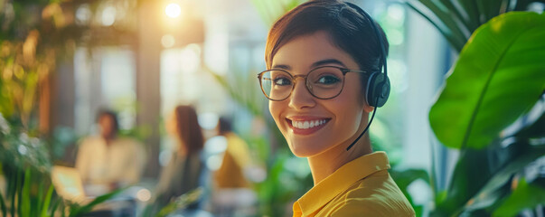 Friendly Customer Support Representatives in a Green Office