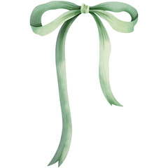 Hand-drawn watercolor illustration of a green bow.