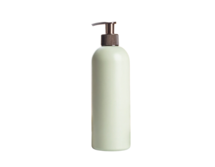 A pale green pump bottle of lotion or liquid soap.