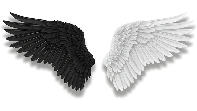 Contrasting black and white angel wings on an isolated background.