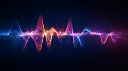 Colorful Abstract Visualization of Sound Waves and Audio Frequencies with Glowing Lines and Light Particles on Dark Background
