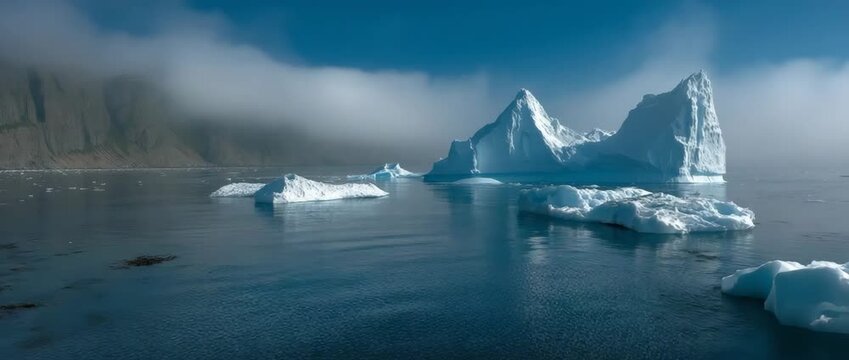 Majestic Iceberg in the Arctic A colossal iceberg, sculpted by the relentless forces of nature, floats serenely in the vast expanse of the icy ocean.