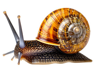 Detailed Macro Shot of a Garden Snail on a White Background.
