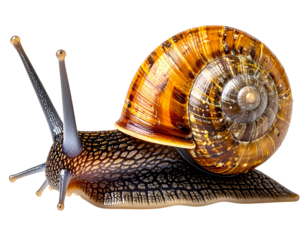 Detailed Macro Shot of a Garden Snail on a White Background.
