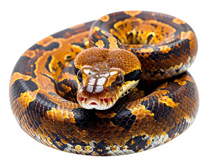 Fototapeta premium Close-up of a coiled python snake with intricate patterns on its scales.