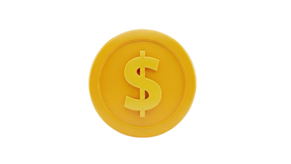 3D Gold Coin with Dollar Symbol on transparent background