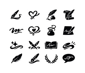 Fototapeta premium Modern Calligraphy Icons. Modern Calligraphy. Solid icon set of Modern Calligraphy: loose script style, bouncing letters, contemporary lettering, minimalist