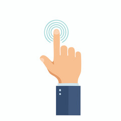 Conceptual vector illustration representing a human hand with an index finger touching a surface, indicating a click, tap, or interaction with digital technology