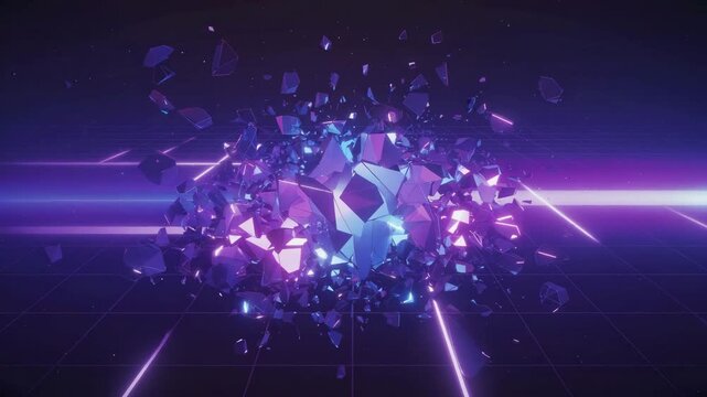 Abstract digital grid dissolving into particles, cinematic futuristic realism