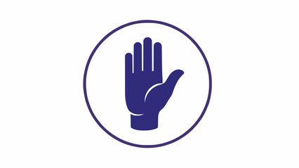 Obraz premium Blue hand gesture icon with palm facing outward in a circle on white background, symbolizing stop or rejection in a simple graphic design element for various usage scenarios
