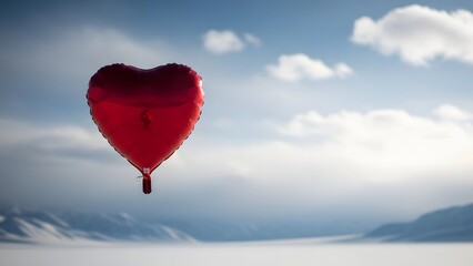 Fototapeta premium A red heart shaped balloon floating in a serene blue sky with clouds