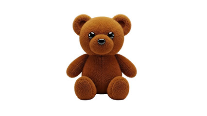 Cute brown teddy bear with fluffy fur and shiny eyes on transparent background