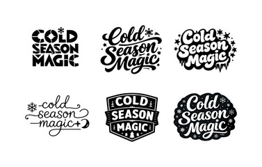Fototapeta premium Creative Lettering Variations. Cold season magic. Set lettering. harmonious lettering variations of the same emblematic concept, each with different artistic