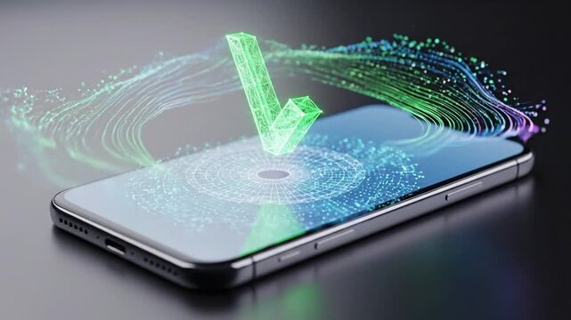 Digital Checkmark on Smartphone Screen, Technology Concept, Data Validation