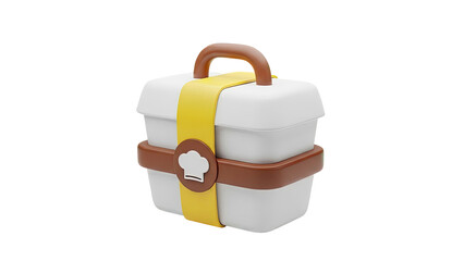 Food carrier with chef hat logo and yellow strap on transparent background
