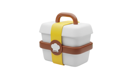 Food carrier with chef hat logo and yellow strap on transparent background