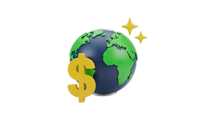 Global Business and Finance with Dollar Sign and Stars on transparent background