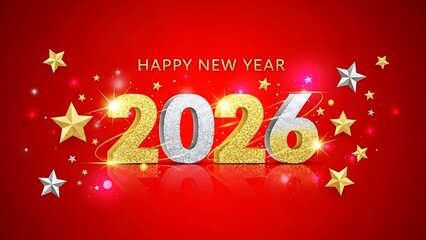 Happy New Year 2026 celebration with golden and silver numbers