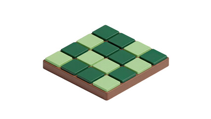 Game board with green squares on brown base on transparent background