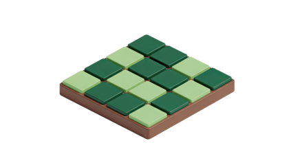 Game board with green squares on brown base on transparent background