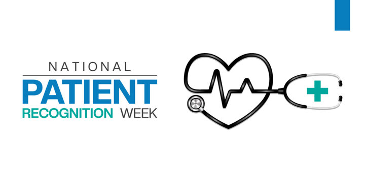 February is National Patient Recognition Week. Hearbeat shape stethoscope and plus icon. Great for cards, banners, posters, social media and more. White background.  