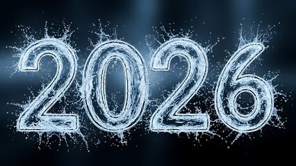 Splashing water numbers representing the year 2026 in modern style