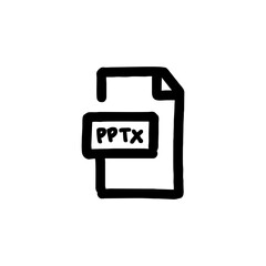 Hand-drawn document format icon set featuring pdf, docx, txt, tiff, svg, xlsx, pptx, jpg, jpeg, png. Editable stroke flat vector icons, ideal for professional business designs.