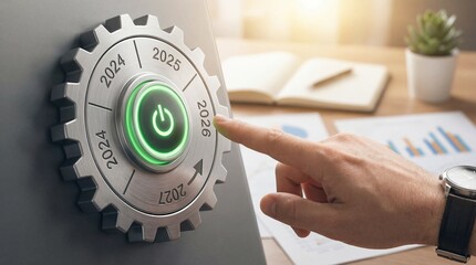 Initiating new beginnings countdown to 2026 business office digital display modern environment close-up future planning