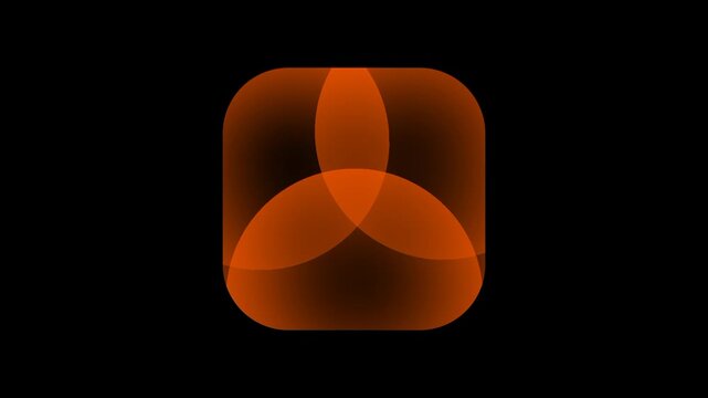 Three orange circles overlap to form a symmetrical Venn diagram shape inside a dark rounded square to represent interconnected ideas or harmony