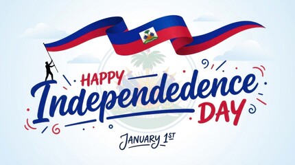 haiti flag for independence day on white background with waving ribbon flag and date