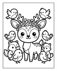 Obraz premium Cute Chibi Deer Surrounded by Adorable Birds