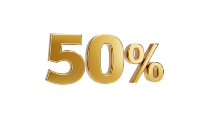 Golden 50% text on transparent background