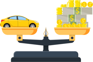 Scales with car and money, flat style.