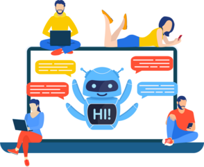 Talking to a chatbot online on laptop computer.