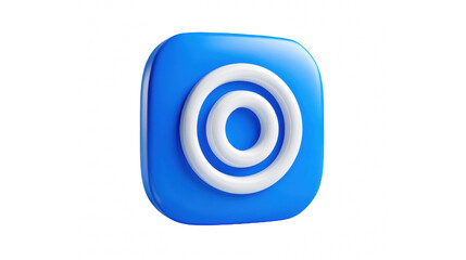 A 3d rendered blue square icon with white concentric circles