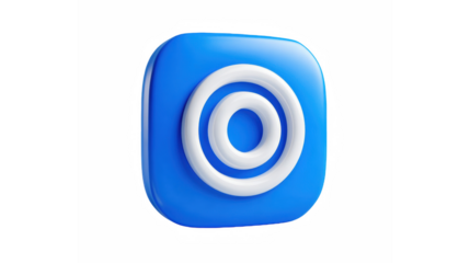 A 3d rendered blue square icon with white concentric circles