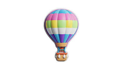 Fototapeta premium 3D Colorful 3D Hot Air Balloon with Basket and Flame on transparent background