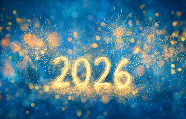2026 New Year Fireworks Background with Bright and Gorgeous Light Effects