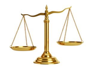 A metaphor for fair law and business balance, the isolated golden scales of justice