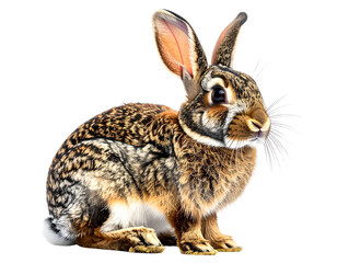 Fototapeta premium A detailed studio portrait of a wild rabbit on a white background.