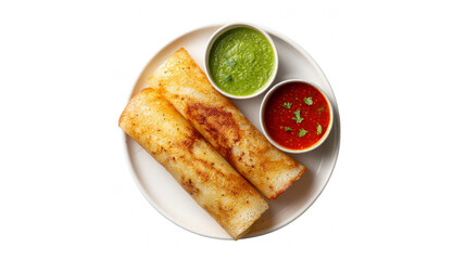 Golden brown dosa served with spicy sambar and mint chutney