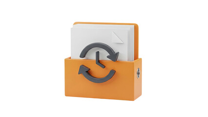 Folder with time refresh icon and documents on transparent background