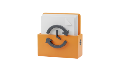 Folder with time refresh icon and documents on transparent background