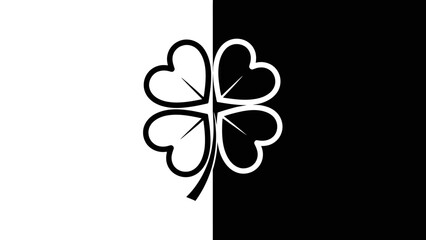 A striking black and white graphic design featuring a four-leaf clover divided by a vertical line, symbolizing balance and duality. © Seraphine