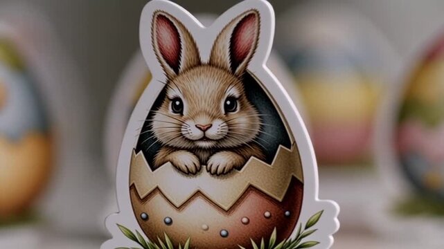Cute Baby Bunny Peeking from Easter Egg Decal - Festive Spring Decoration for Holiday Celebrations