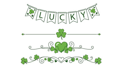 St. Patrick's Day themed graphic elements, including banners, shamrocks, and decorative borders.
