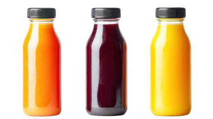 Three Japanese Bottled Juices Arranged Neatly with Premium Packaging on transparent background