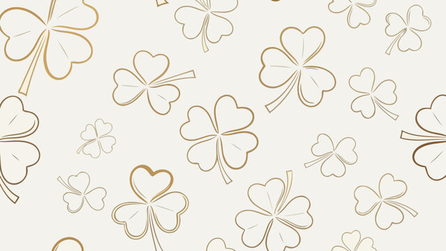 A seamless pattern of delicate, light brown clover outlines on a textured cream background.